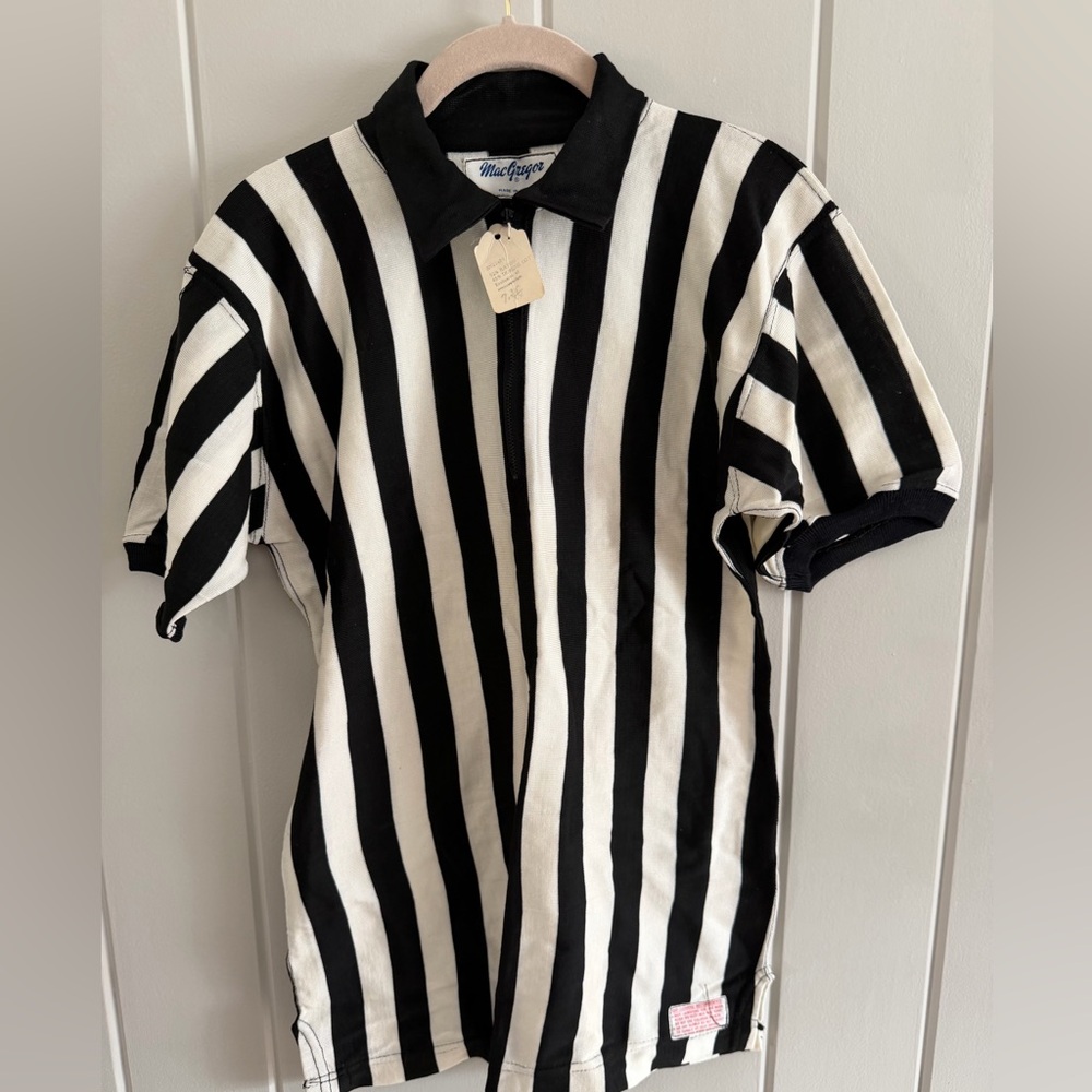 MacGregor Vintage Referee Shirt Black White Striped USA Small